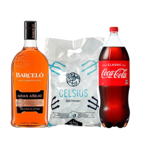 Barcelo Gran Añejo 1750ml + Coca Cola 2.25 Lt + Hielo 1.5 Kg